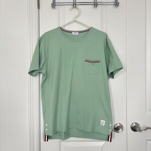 THOM BROWNE Striped-Trim Cotton Crewneck T-Shirt with Pocket